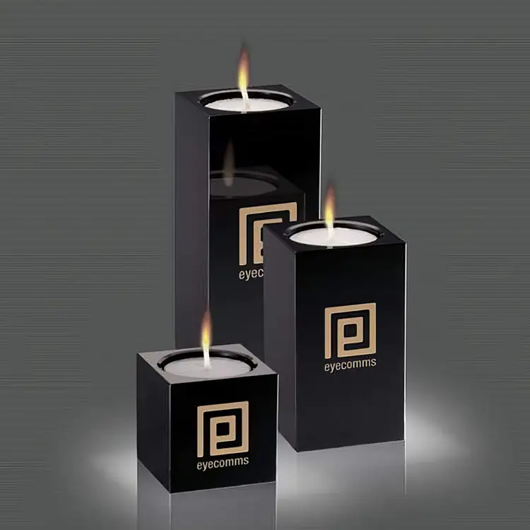 Perth Black Optical Crystal Candleholder Set of 3