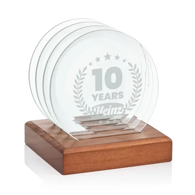 Ensemble de 4 sous-verres Bellevue avec support en bois