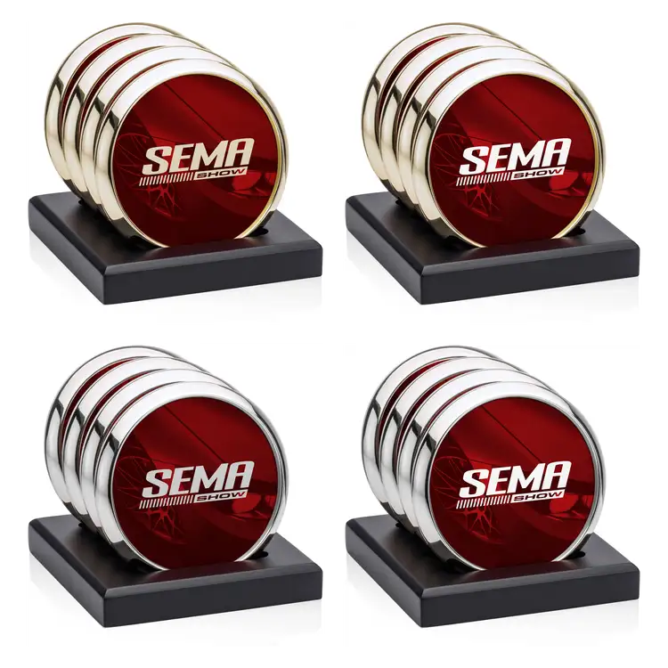 Ensemble de 4 sous-verres Danville en métal multicolore sur support Noir satiné