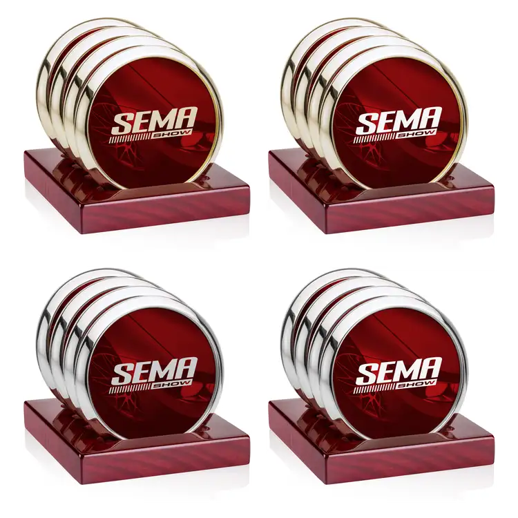 Danville Coasters - Set of 4 - Metal - Multicolor on Rosewood Base