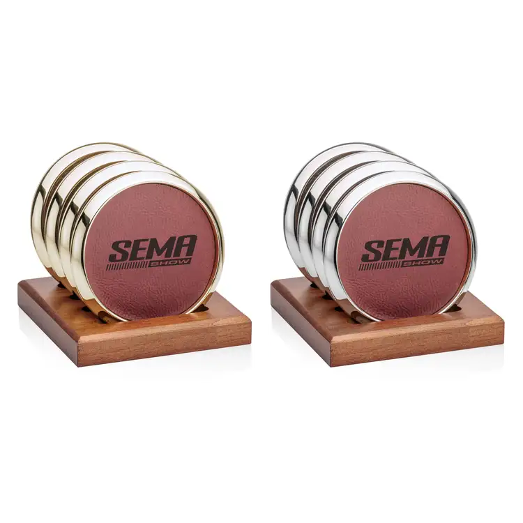 Ensemble de 4 sous-verres Danville en similicuir sur support Porterfield