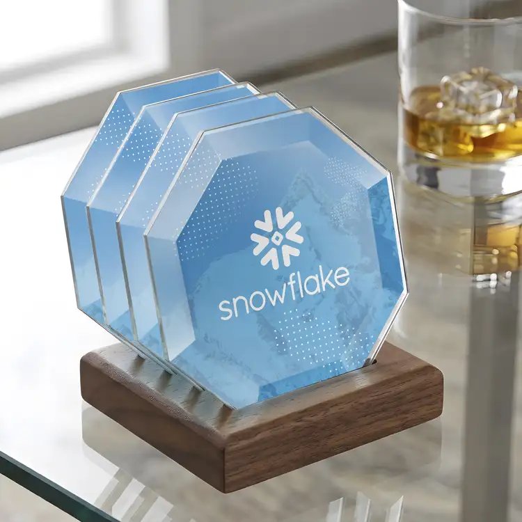 Ensemble de 4 sous-verres Meaford multicolore sur support Noyer #3