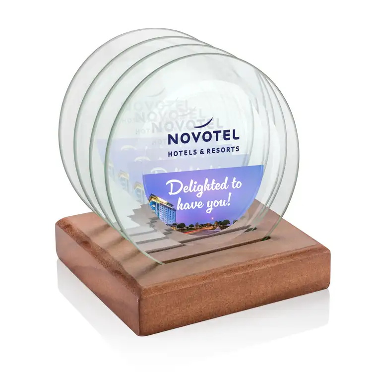 Ensemble de 4 sous-verres Midland multicolore sur support Noyer