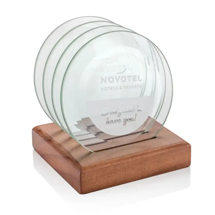Ensemble de 4 sous-verres Midland sur support Noyer