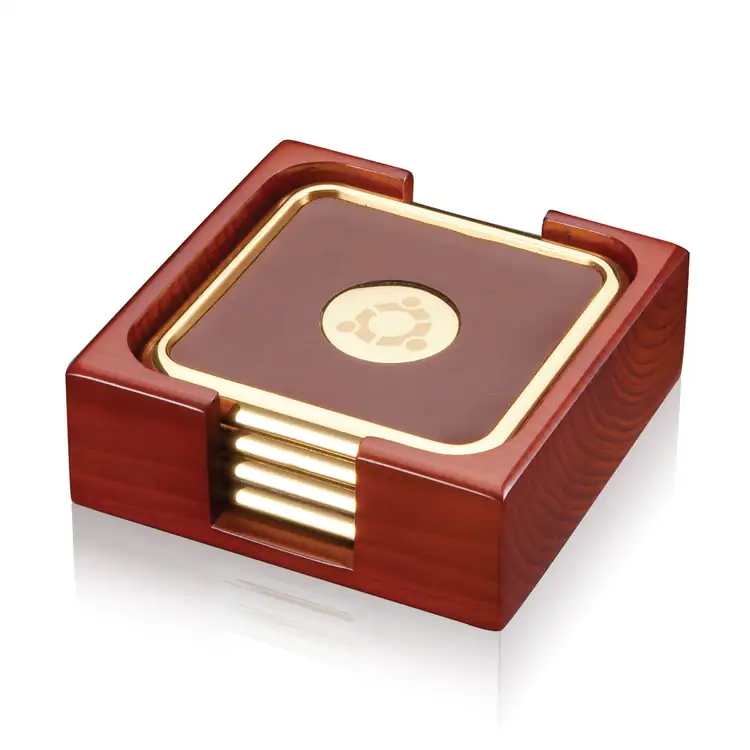 Pembry Set of 4 Coasters with Holder - Laser Engraved