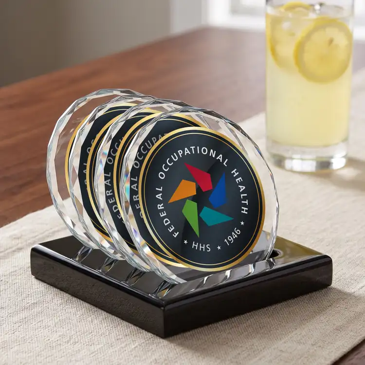 Ensemble de 4 sous-verres Porterfield multicolore sur support Noir au fini piano #3