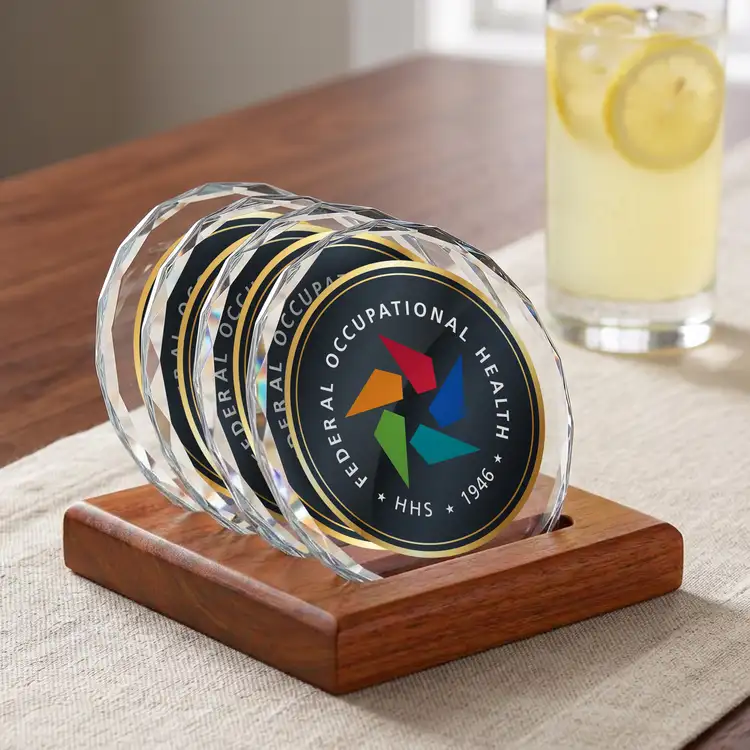 Ensemble de 4 sous-verres Porterfield multicolore sur support Noyer #3