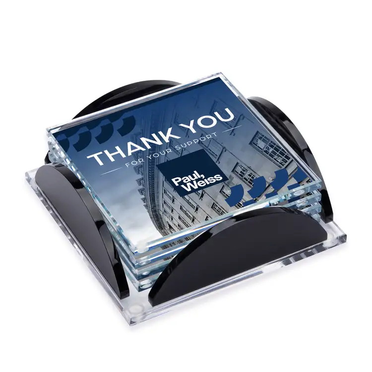 Ensemble de 4 sous-verres Rockford en cristal Starfire multicolore sur support Herning Noir