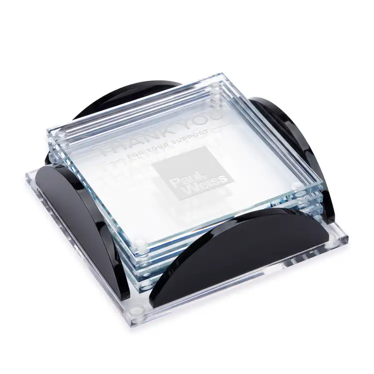 Ensemble de 4 sous-verres Rockford en cristal Starfire sur support Herning Noir