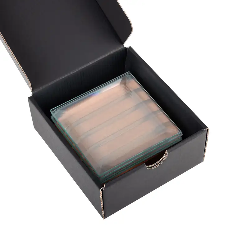Ensemble de 4 sous-verres Talbot multicolore sur support Noyer #2