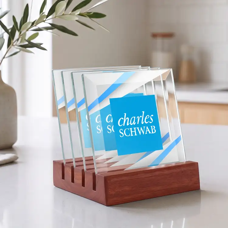 Ensemble de 4 sous-verres Talbot multicolore sur support Palissandre #3