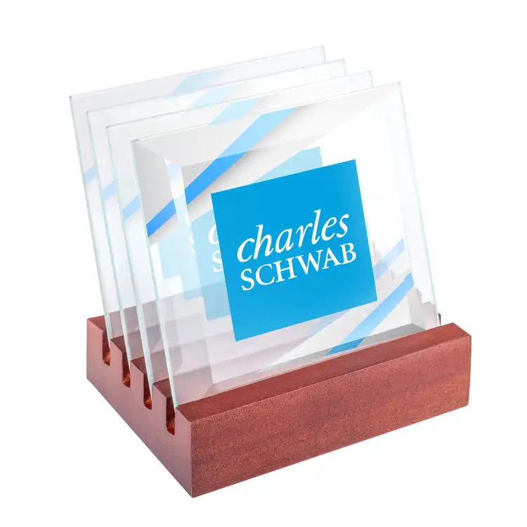 Ensemble de 4 sous-verres Talbot multicolore sur support Palissandre