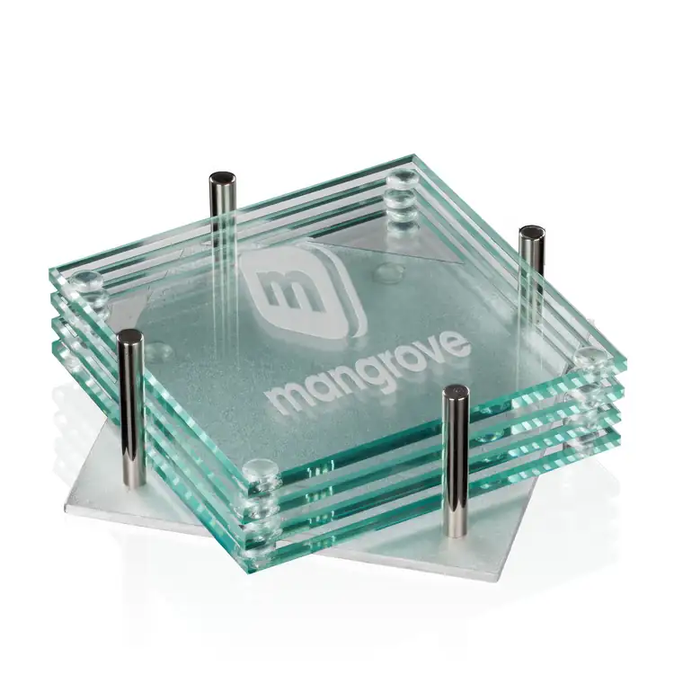 Coasters - Set of 4 - Square - Jade on Aluminum Base
