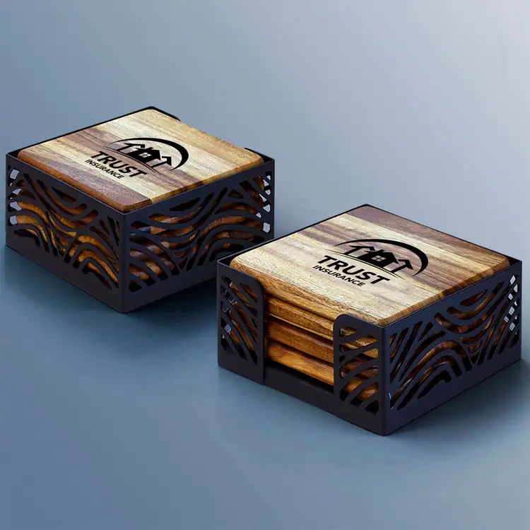 Ensemble de 4 sous-verres en acacia avec support métallique #4