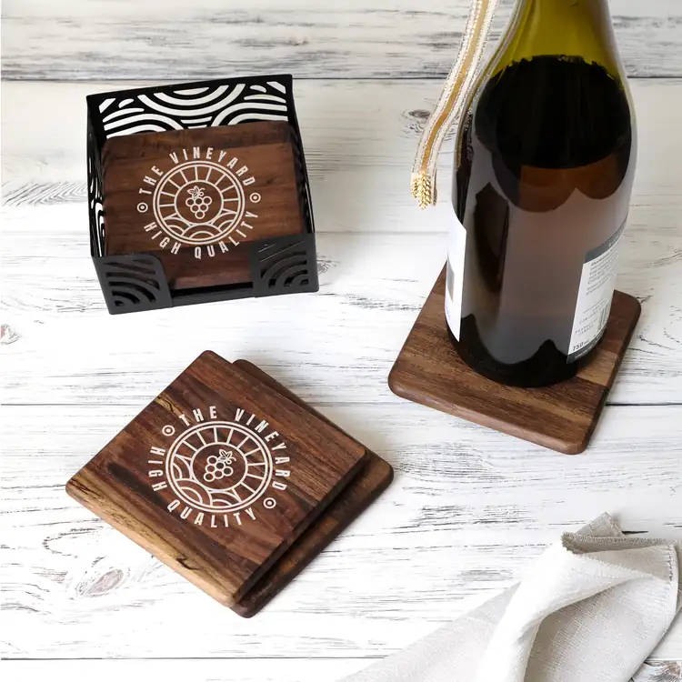 Ensemble de 4 sous-verres en acacia avec support métallique #5