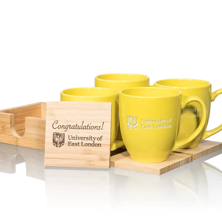 Bistro Set of 4 16 oz Mugs and Bamboo Coasters #10