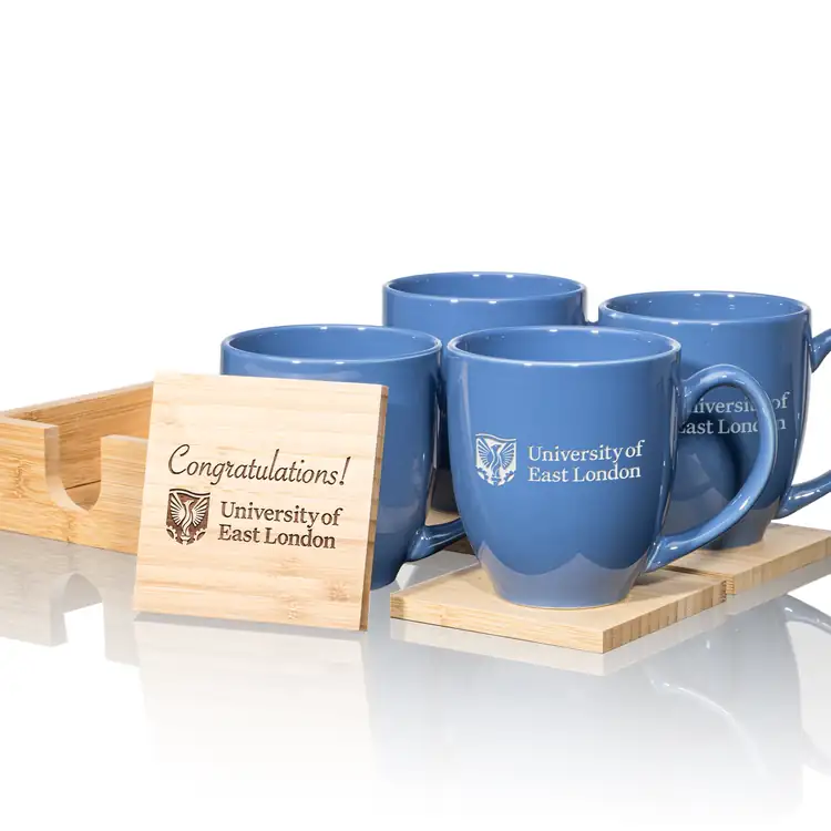 Bistro Set of 4 16 oz Mugs and Bamboo Coasters #11