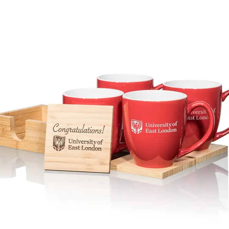 Bistro Set of 4 16 oz Mugs and Bamboo Coasters #12