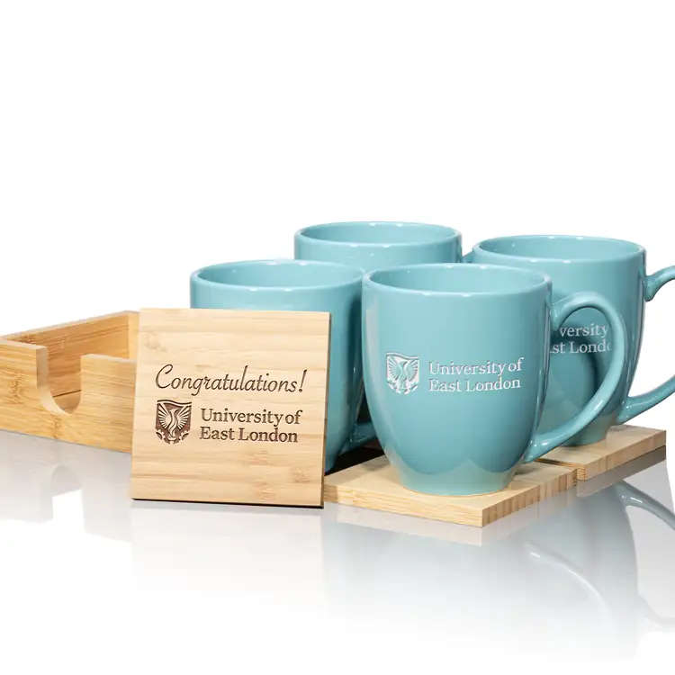 Bistro Set of 4 16 oz Mugs and Bamboo Coasters #2