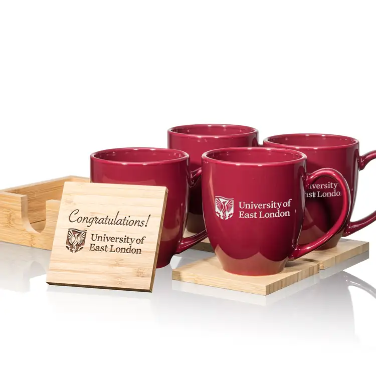 Bistro Set of 4 16 oz Mugs and Bamboo Coasters #3