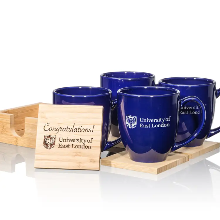 Bistro Set of 4 16 oz Mugs and Bamboo Coasters #4
