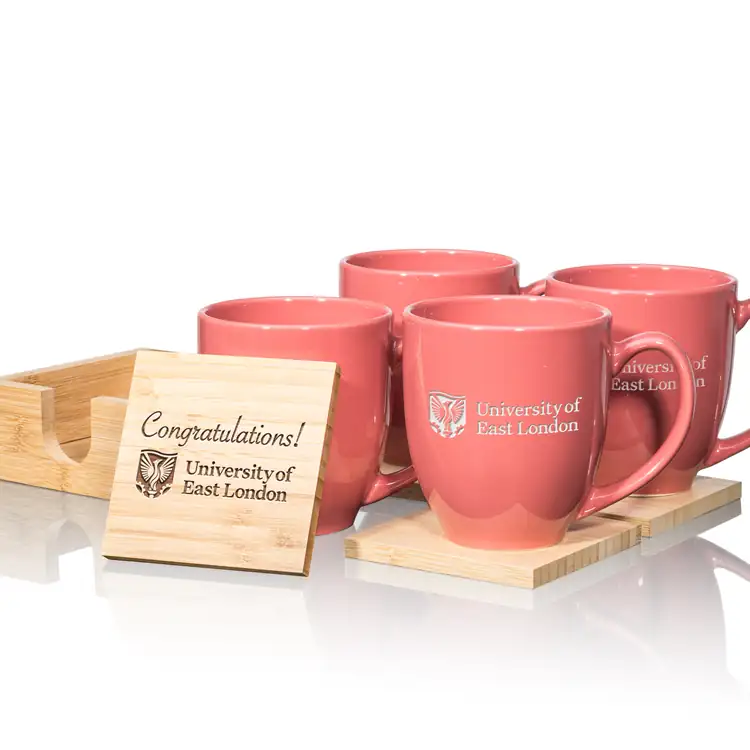 Bistro Set of 4 16 oz Mugs and Bamboo Coasters #5