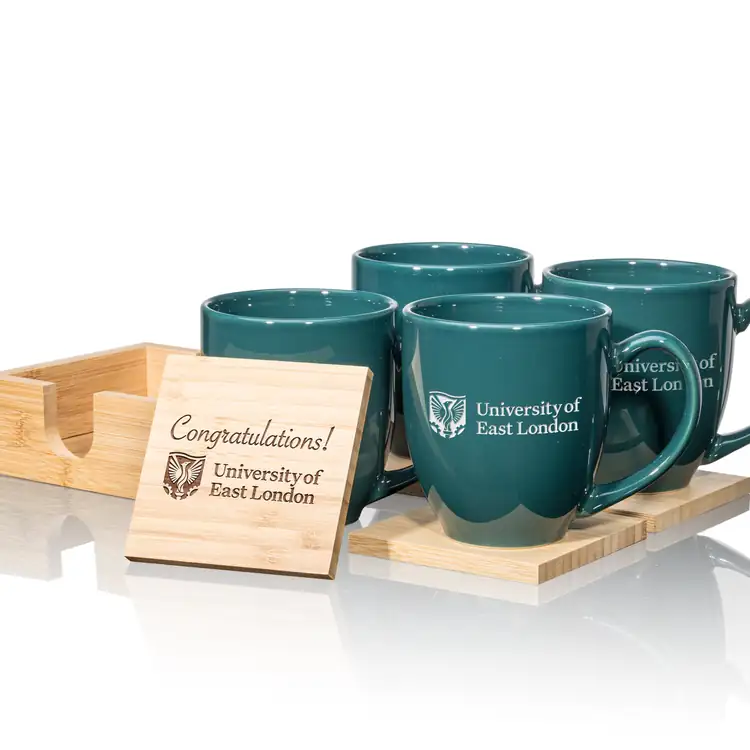 Bistro Set of 4 16 oz Mugs and Bamboo Coasters #6