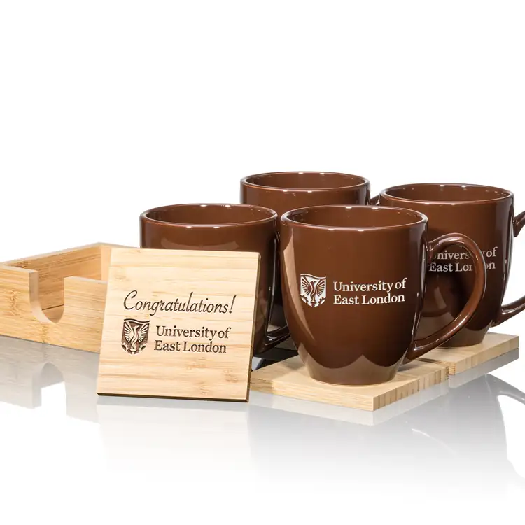Bistro Set of 4 16 oz Mugs and Bamboo Coasters #7