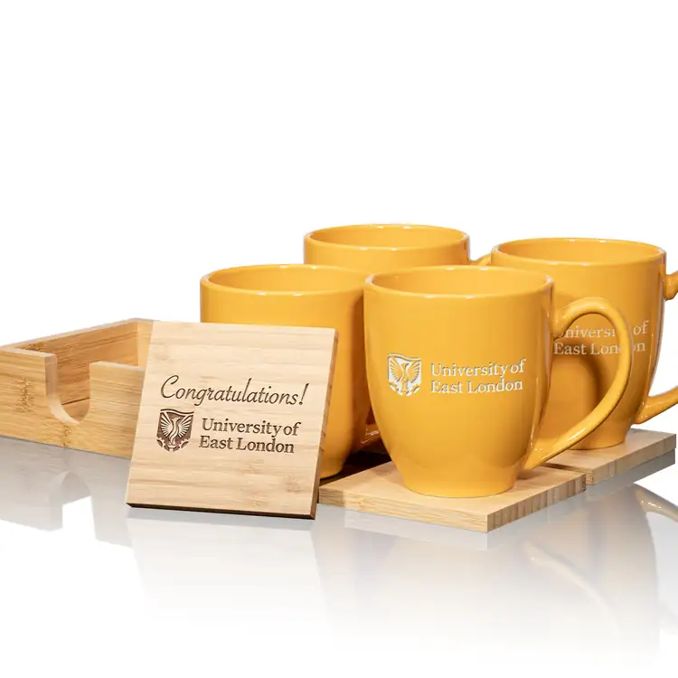 Bistro Set of 4 16 oz Mugs and Bamboo Coasters #8