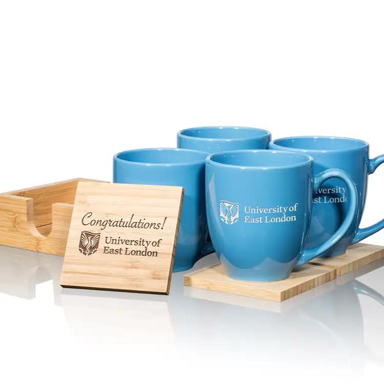 Bistro Set of 4 16 oz Mugs and Bamboo Coasters #9