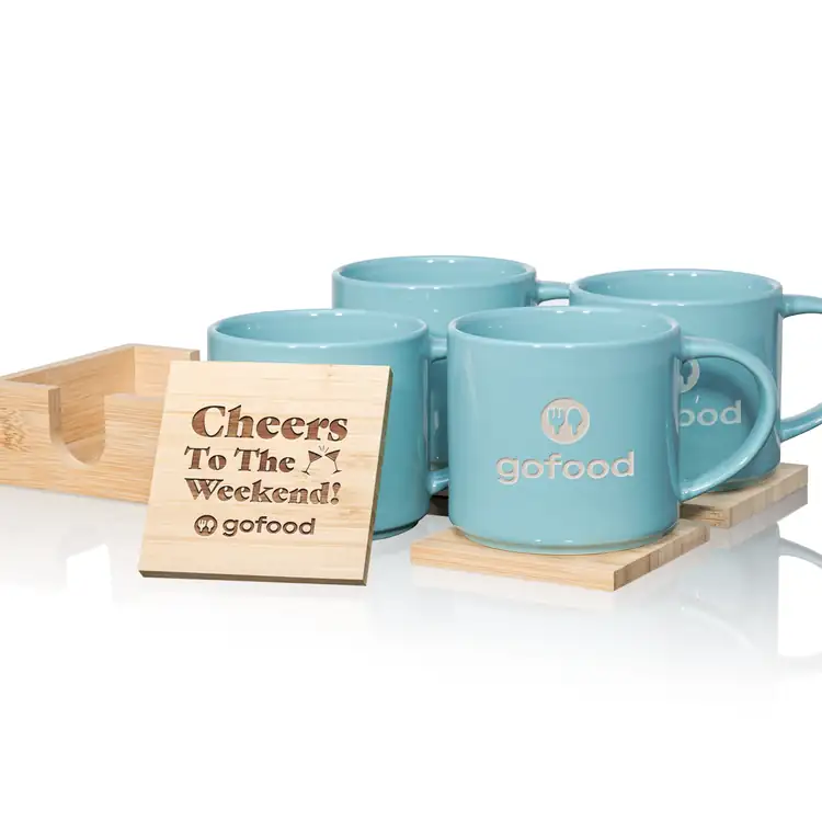 Davies Set of 4 16 oz Mugs and Bamboo Coasters #2