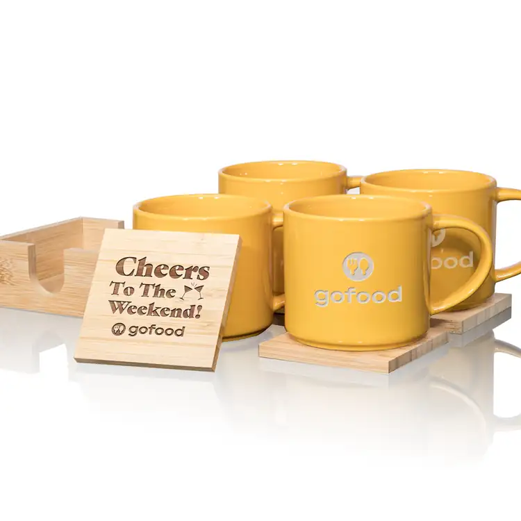 Davies Set of 4 16 oz Mugs and Bamboo Coasters #4