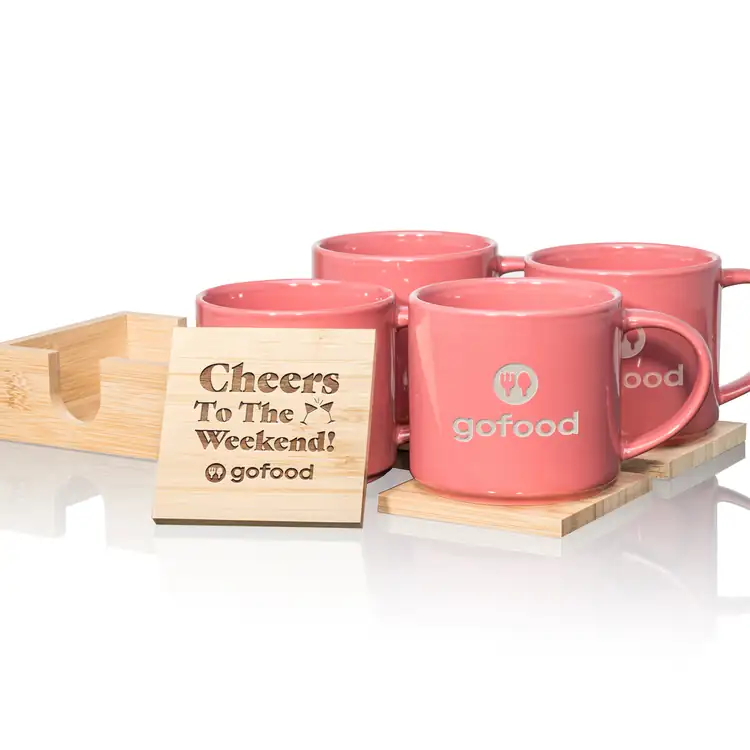 Davies Set of 4 16 oz Mugs and Bamboo Coasters #5