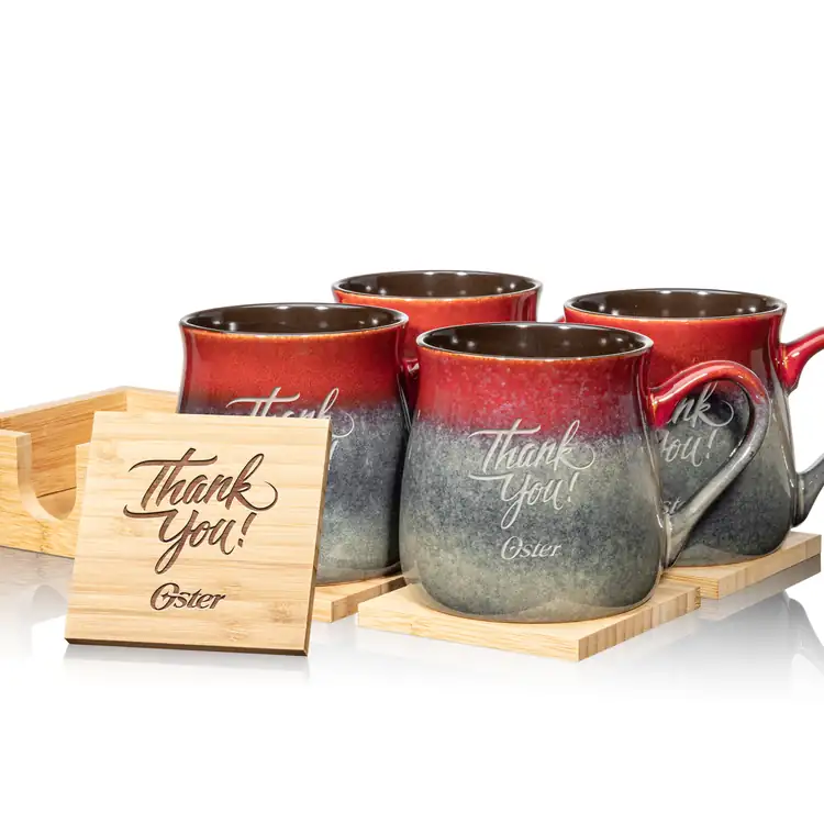 Dodsworth Set of 4 16 oz Mugs and Bamboo Coasters