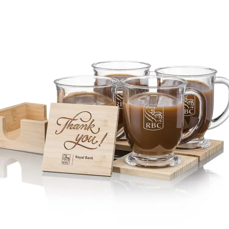 Hartford Set of 4 16 oz Mugs and Bamboo Coasters