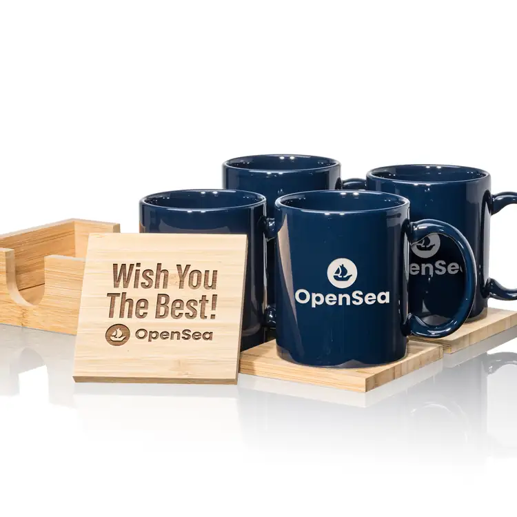 Malibu Set of 4 11 oz Mugs and Bamboo Coasters #10