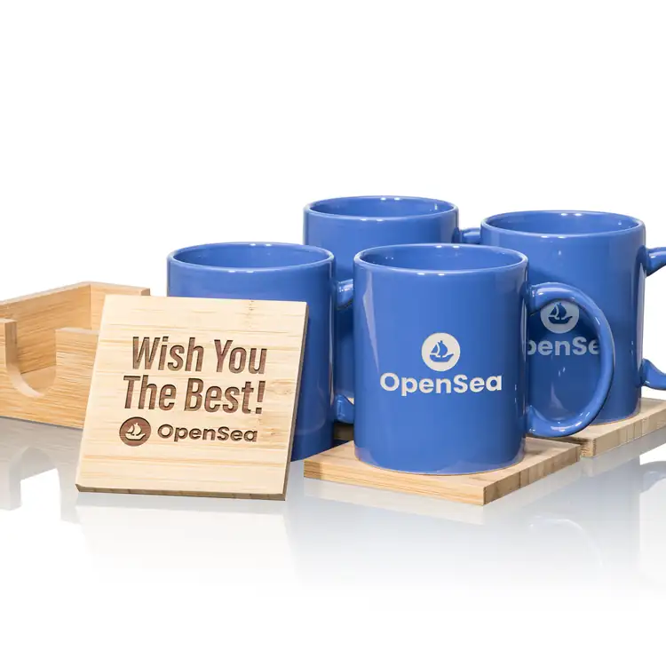 Malibu Set of 4 11 oz Mugs and Bamboo Coasters #11