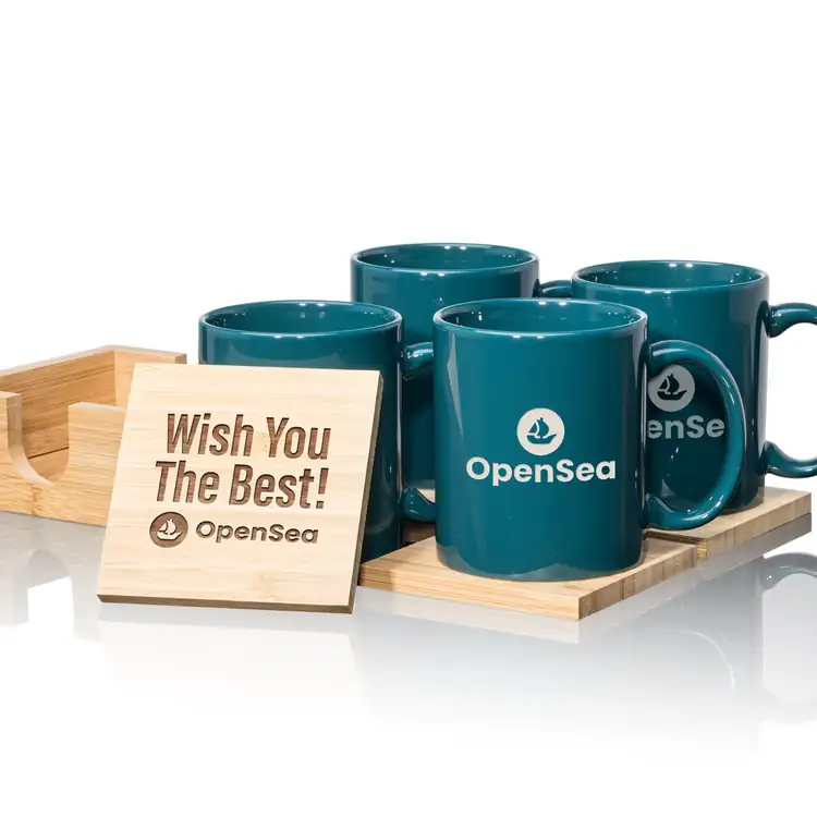Malibu Set of 4 11 oz Mugs and Bamboo Coasters #12
