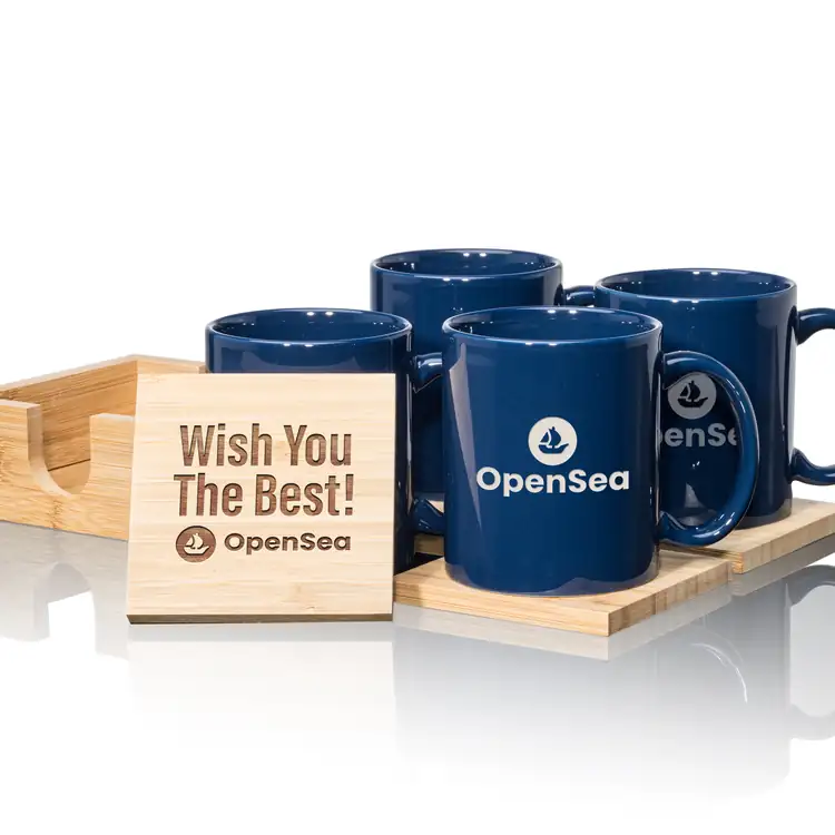 Malibu Set of 4 11 oz Mugs and Bamboo Coasters #13