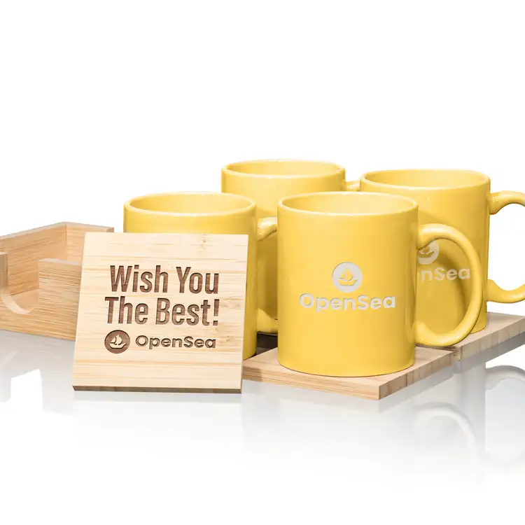 Malibu Set of 4 11 oz Mugs and Bamboo Coasters #14