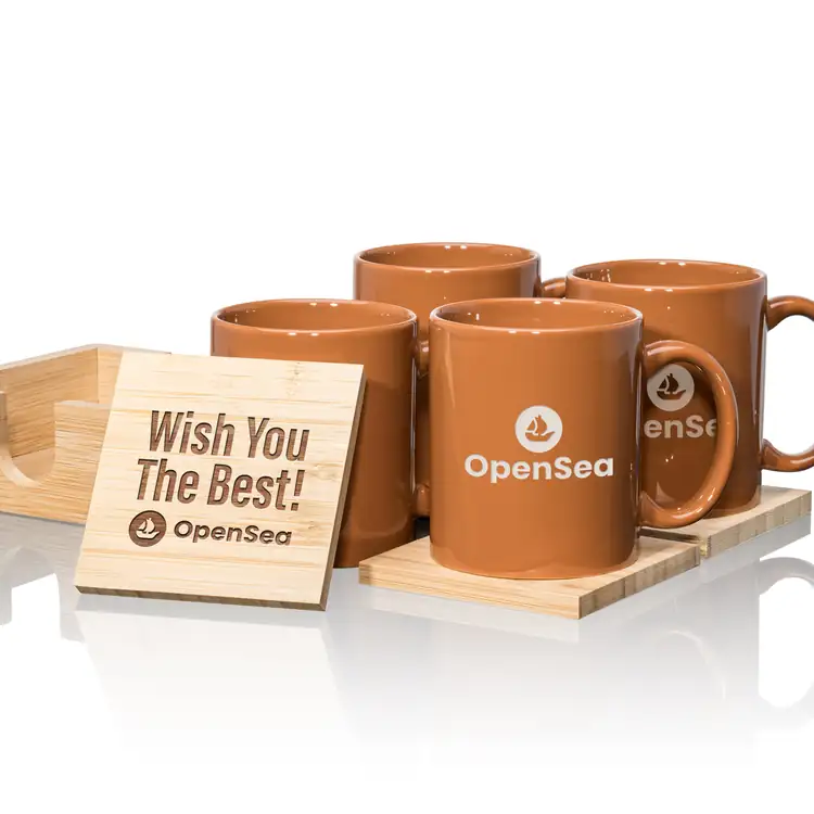 Malibu Set of 4 11 oz Mugs and Bamboo Coasters #15