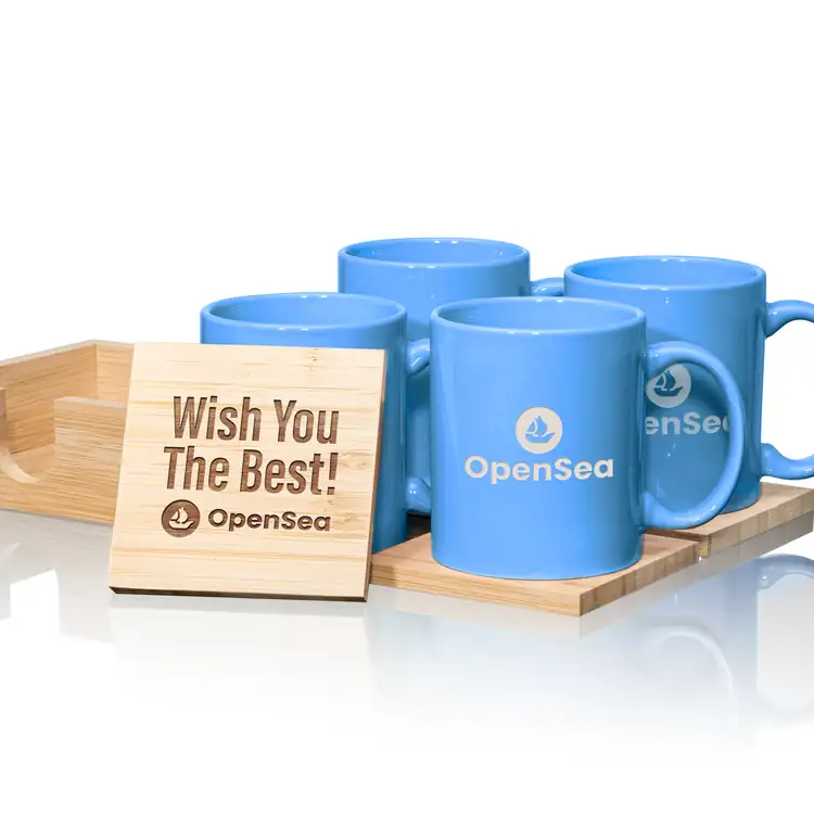 Malibu Set of 4 11 oz Mugs and Bamboo Coasters #16