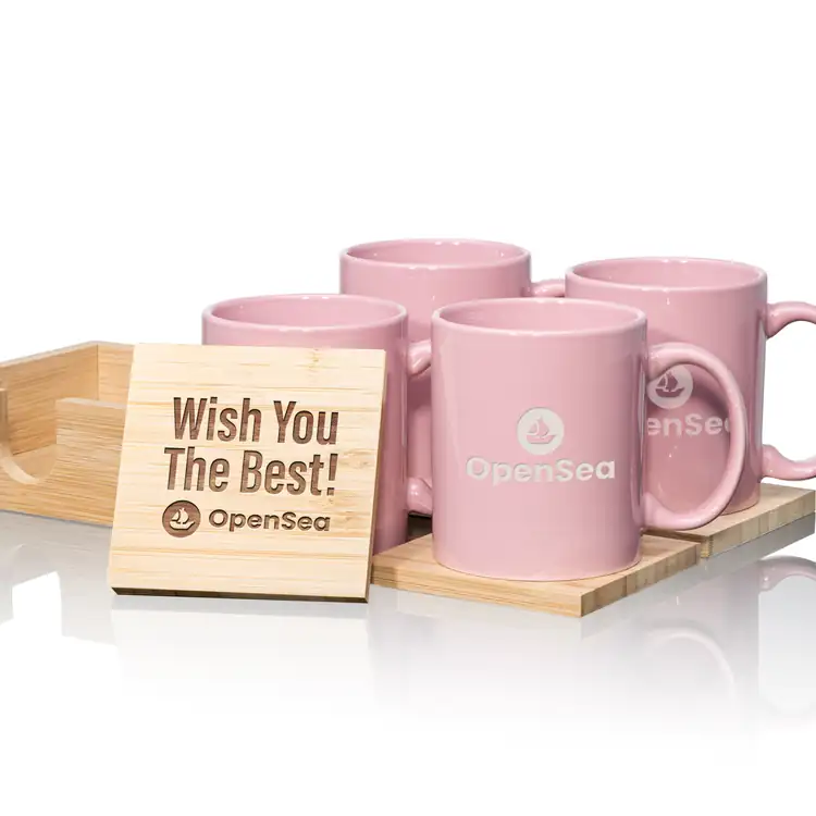Malibu Set of 4 11 oz Mugs and Bamboo Coasters #17