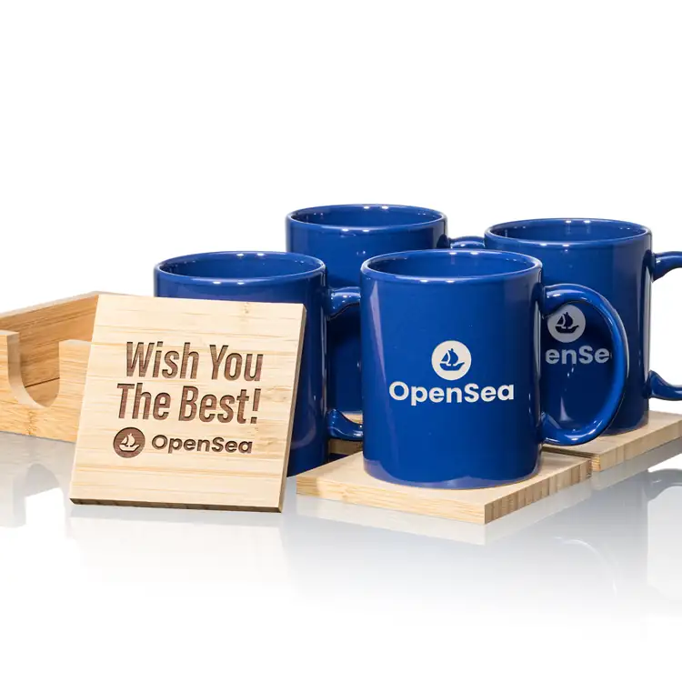Malibu Set of 4 11 oz Mugs and Bamboo Coasters #18