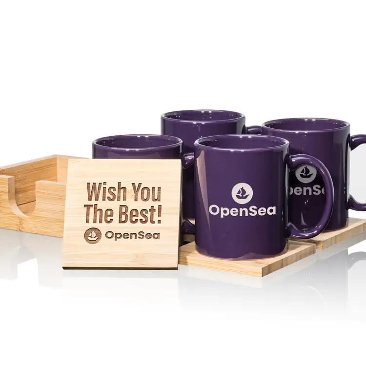 Malibu Set of 4 11 oz Mugs and Bamboo Coasters #19