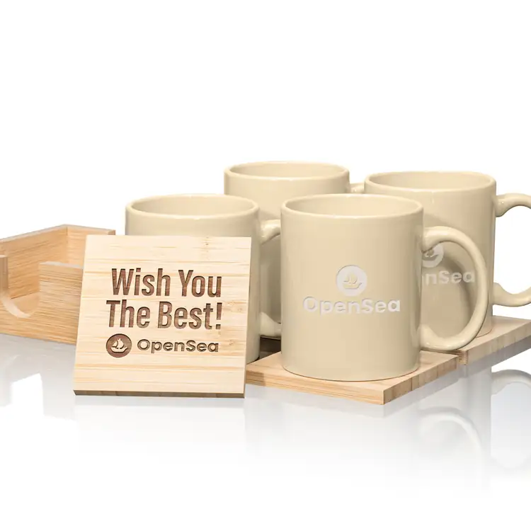 Malibu Set of 4 11 oz Mugs and Bamboo Coasters #2