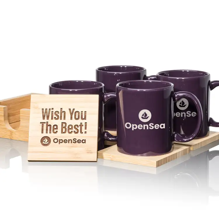 Malibu Set of 4 11 oz Mugs and Bamboo Coasters #20
