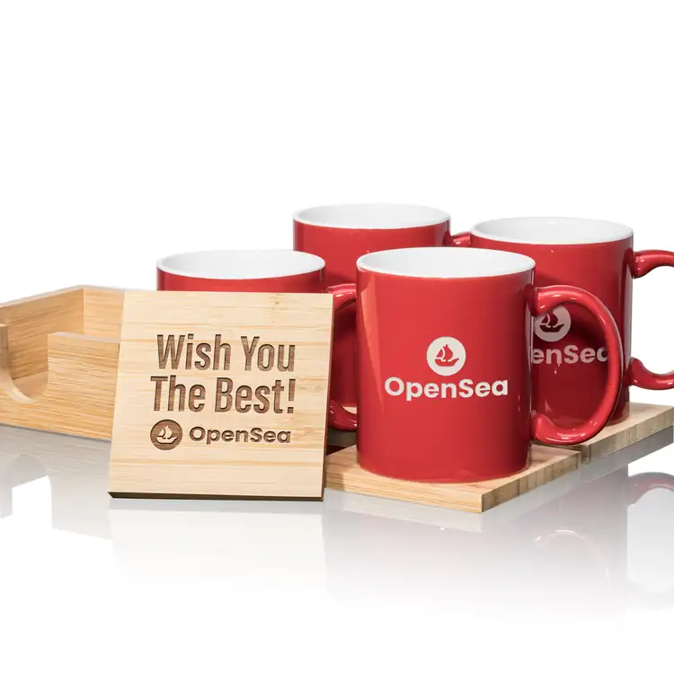 Malibu Set of 4 11 oz Mugs and Bamboo Coasters #21
