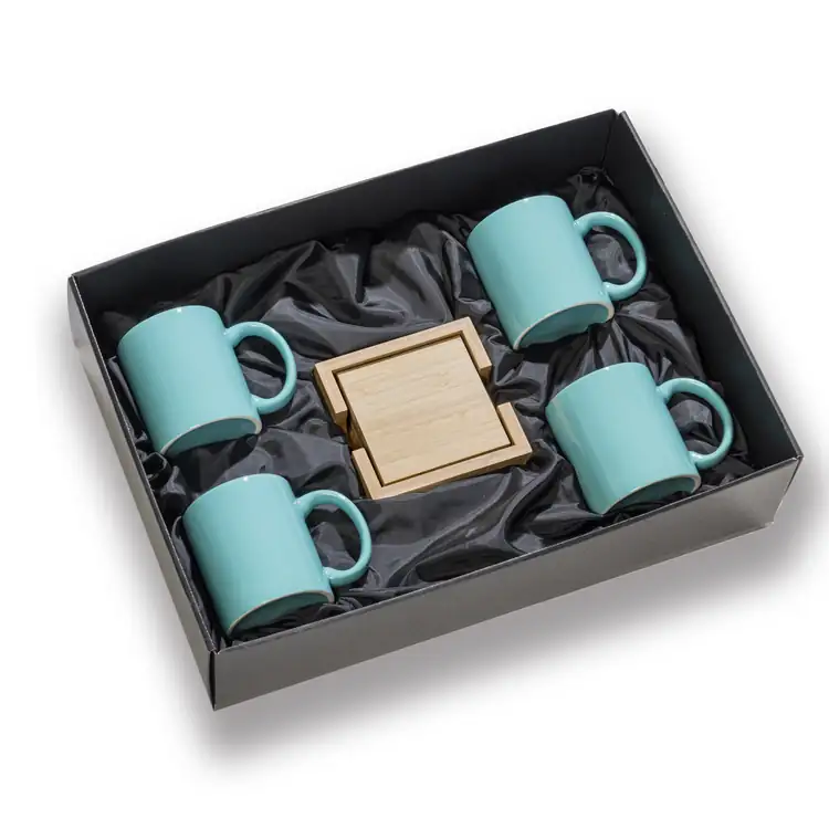 Malibu Set of 4 11 oz Mugs and Bamboo Coasters #22