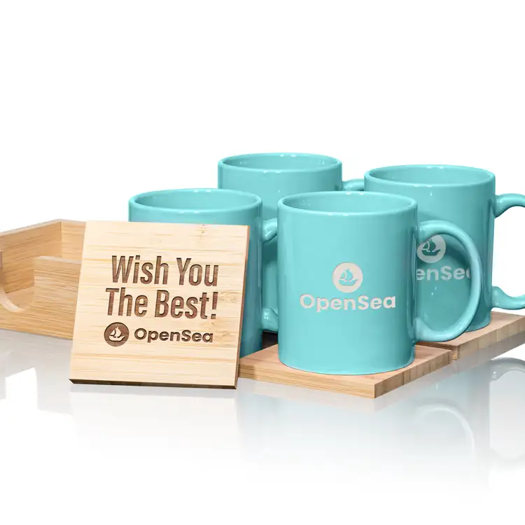 Malibu Set of 4 11 oz Mugs and Bamboo Coasters #3